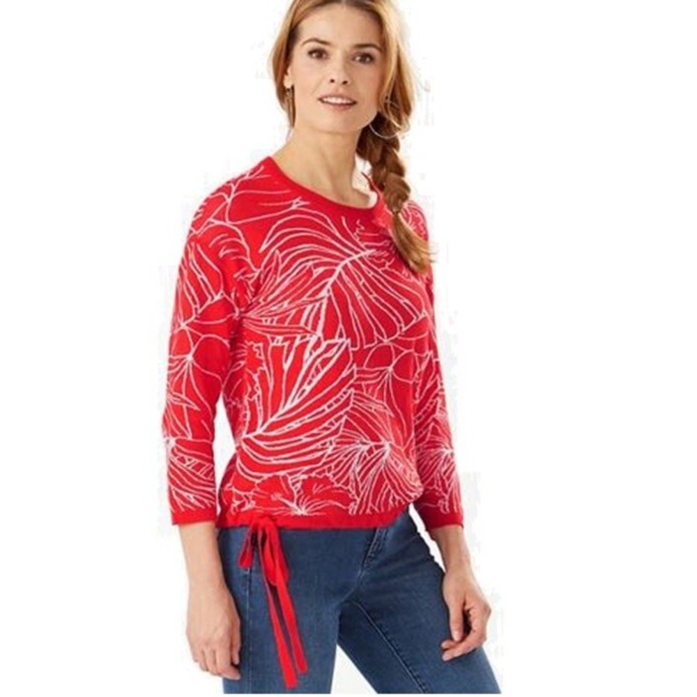 Tommy Bahama Island Bloom Jacq Tie Sweater Poppy Red Hibiscus Floral M
